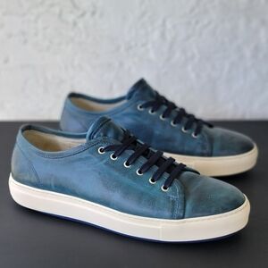 Saks Fifth Avenue Low-Top Men's Sneakers Blue Italian Leather Size 9.5-10